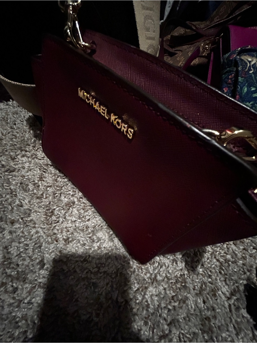 Michael Kors Maroon Saffiano Crossbody with Gold Hardware